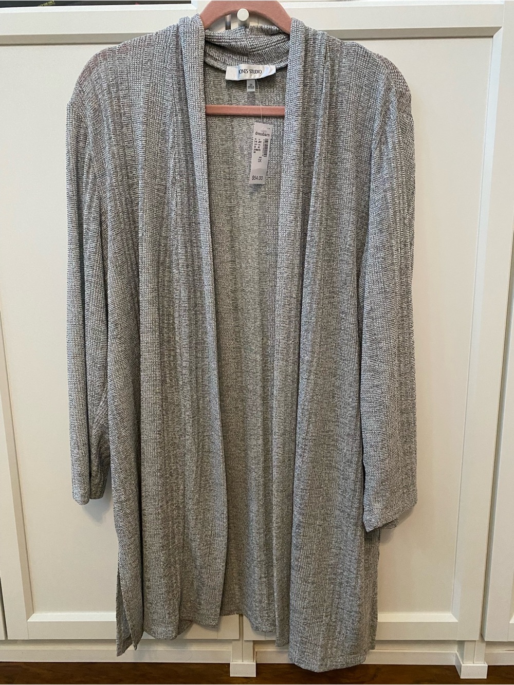 Jones Studio Women’s 3X  Gray Open Front Long Sleeve Cardigan New W Flaw